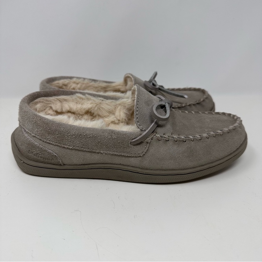 MySlippers by MyPillow Suede Leather Indoor Outdoor Moccasin Loafer Taupe Size 6